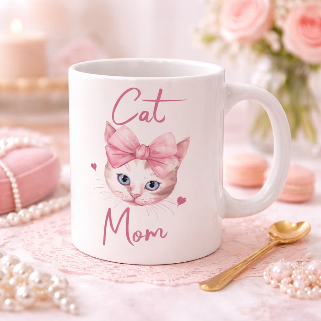 Cat Mom Mug – Cute Pink Cat Coffee Cup