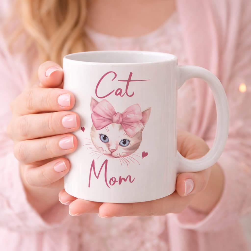 Cat Mom Mug – Cute Pink Cat Coffee Cup