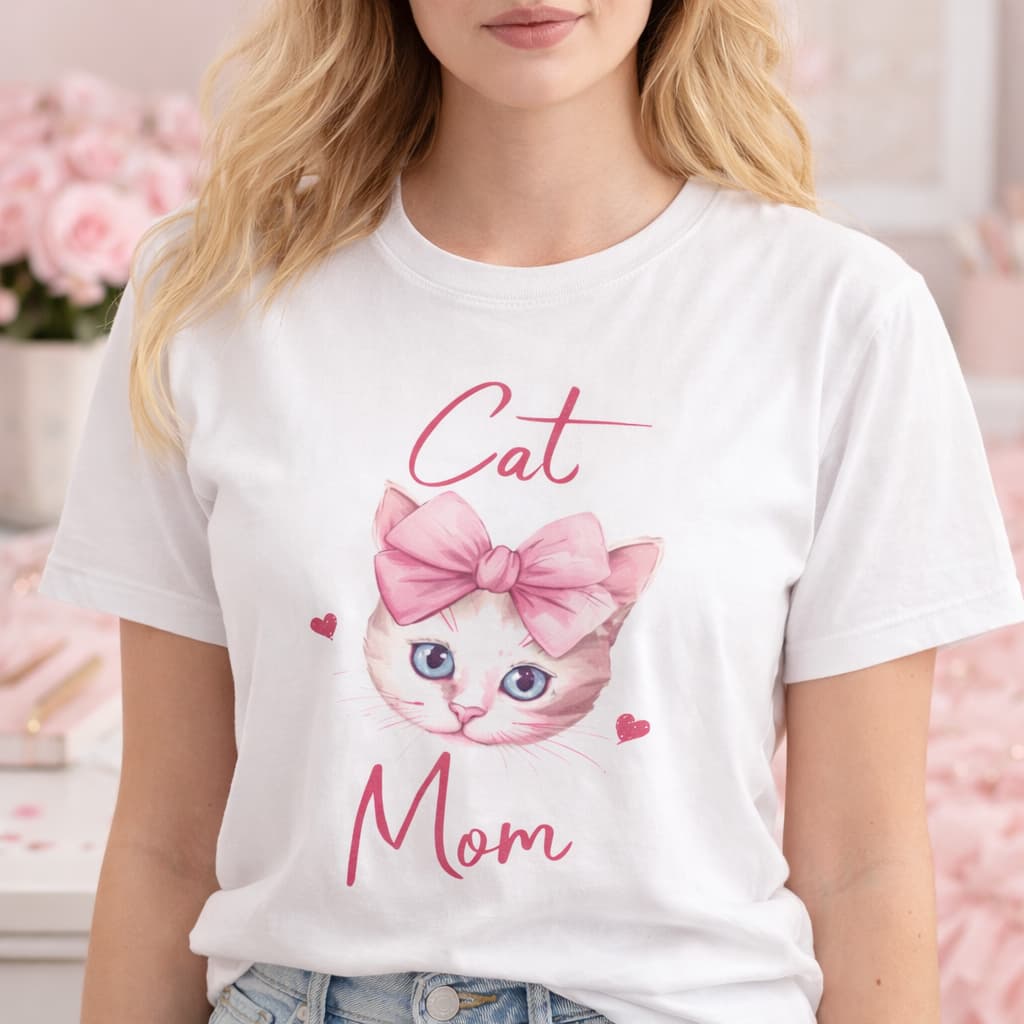 Cat Mom T-Shirt – Cute Pink Cat Lover Tee for Women