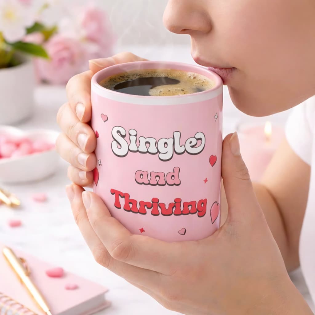 Single and Thriving Mug – Pink Self-Love Coffee Cup