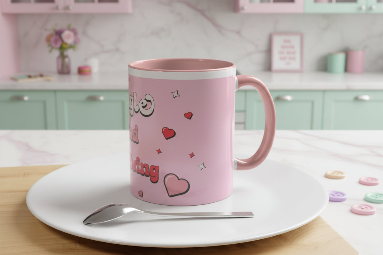 Self love coffee mug with pink interior and handle